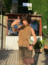 OUDE WAAG High-Neck Shirred Halter Vest OW-OW-25PF-TP03-KQ (YE420 Khaki) (OW-25SS-TP02 OW-25PF-TP03)